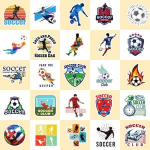 Set di 50 adesivi a tema calcio con giocatori, stemmi di club e attrezzature sportive