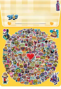Detailed circular arrangement of diverse cool graffiti stickers for laptops and luggage