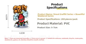 Detail showing 200pcs cool street graffiti stickers for luggage and laptop skins
