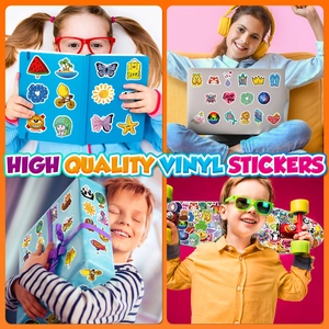 Lot de 100 autocollants en vinyle étanches de 4cm avec motifs animaux et fruits variés