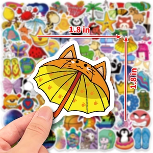 Détail d'un autocollant en vinyle imperméable de 4cm en forme de parapluie chat orange