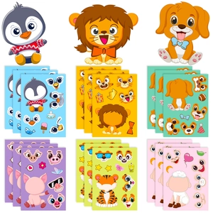 Autocollants Animaux DIY Créer un Visage pour Enfants Pingouin Lion Cochon Chien Tigre Mouton Puzzle Éducatif
