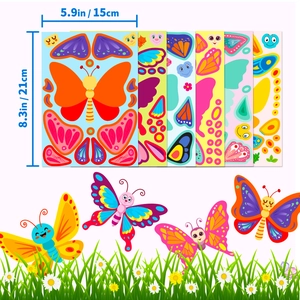 DIY butterfly face swap sticker set with 6 colorful designs for creative kids puzzles