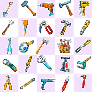 50 pieces pack of cartoon construction tool stickers for kids including drills and saws