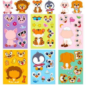 Lot de stickers DIY visage d'animaux comprenant 6 personnages de dessins animés et accessoires
