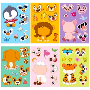 Détails de 6 planches d'autocollants puzzle animaux pour le jeu créatif des enfants