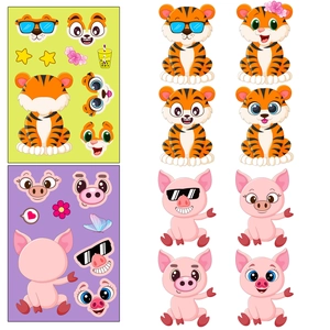 Lot de stickers DIY animaux avec puzzles de visages tigre et cochon pour loisirs créatifs