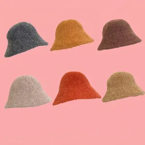 Cappello a Secchiello in Lana di Agnello Calda da Donna Invernale in Peluche Tinta Unita Antivento Berretto da Viaggio all'Aperto
