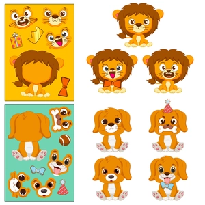 Lot de 6 autocollants de puzzle visage d'animal pour jeux créatifs DIY et fêtes d'enfants