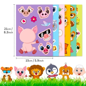 Kit d'autocollants DIY visages d'animaux avec traits interchangeables et accessoires variés