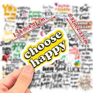 Détail d'un sticker motivationnel de 4cm affichant la phrase Choose Happy et sa découpe nette