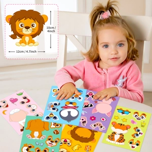 Vue détaillée de pack de 6 stickers DIY animaux montrant les dimensions de 12x10cm