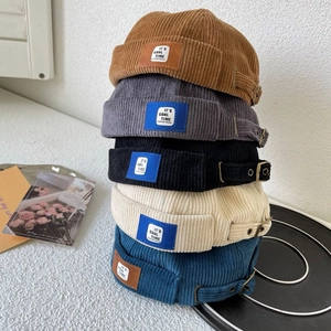 Retro Corduroy Miki Hat Men Women Solid Color Brimless Docker Cap With Metal Buckle Adjustable Fashion Streetwear Beanie Hat