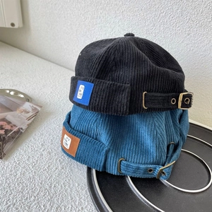 Retro corduroy Miki hat with adjustable metal buckle and woven logo tag for men and women