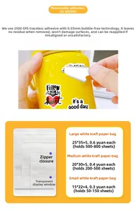 Tableau des tailles des sacs en kraft et démonstration d'application des autocollants