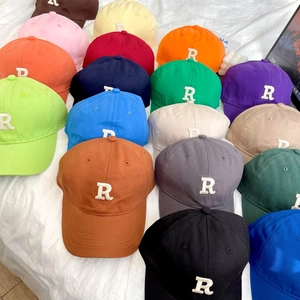 Minimalist soft-top baseball caps with R letter embroidery in over 15 vibrant colors