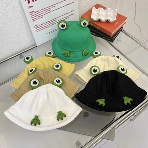Chapeau Bob Grenouille Dessin Animé pour Enfants Mélange Coton Protection Solaire Extérieur Avec Yeux Décoratifs Et Broderie Patte
