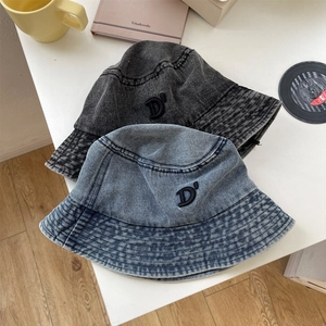 Cappello da Pescatore in Denim Lavato Vintage da Donna Con Ricamo Lettera D Casual Parasole All'aperto Moda Estiva