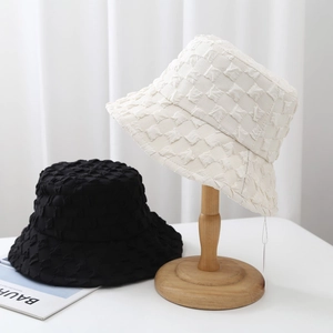 Women Bubble Gauze Bucket Hat Retro Pleated Seersucker Fisherman Hat UV Protection Sunshade Travel Casual Sun Hat Solid Color