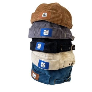 Retro corduroy brimless docker caps for men and women in five colors with metal buckles