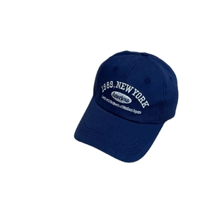 Navy blue cotton baseball cap with white 1989 New York embroidery on front view