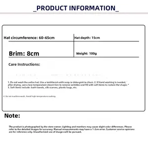 Detailed size chart for oversized baseball cap showing 60-65cm head circumference and 8cm brim