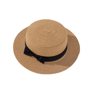 Chapeau de paille canotier rétro avec ruban noir pour protection solaire à la plage