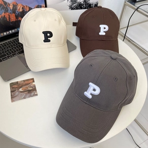 Oversized P logo cotton baseball caps for large head sizes in beige brown and grey colors