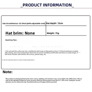 Guide des tailles et entretien pour béret en maille ajourée ajustable de 55-59cm