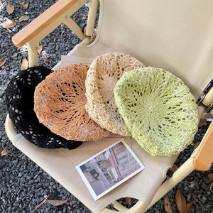 Béret Décontracté Pour Femmes Crochet Ajouré Chapeau Été Respirant En Paille Tricoté Style Vintage Accessoire Mode