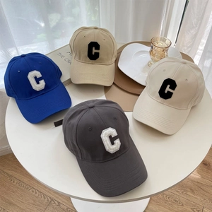 Classic cotton baseball caps with letter C embroidery in four colors for large head sizes