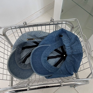 Vintage Denim Newsboy Cap For Women Washed Octagonal Beret Hat Retro Casual Streetwear Adjustable Painter Hat Fashion Accessory