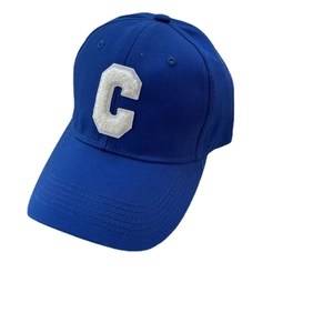 Classic navy blue baseball cap with white chenille C letter patch in 6-panel design