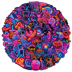 Lot de 56 stickers graffiti néon avec astronautes colorés et motifs d'animaux brillants