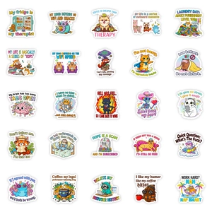 50pcs funny cartoon animal doodle stickers with humorous English quotes for laptops