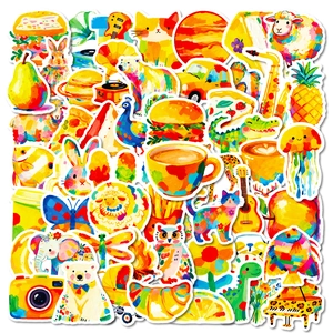 Artistic Oil Painting Style Colorful Doodle Stickers For DIY Scrapbooking Laptop Decoration Cartoon Animal Food Pattern Labels