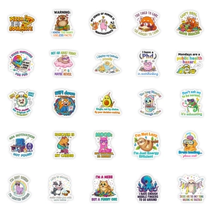 Set of 25 humor cartoon animal stickers with funny English quotes for decoration