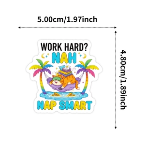 Funny cartoon cat sticker with Nap Smart quote and precise 5cm size measurements