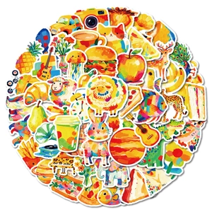 Set of 56 oil painting style artistic stickers with colorful animal and food patterns