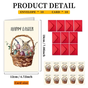 Guía de tallas para set de 10 tarjetas de Pascua en acuarela con conejos y sobres rojos