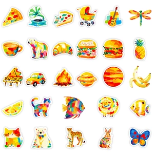 Set of 30 colorful oil painting style stickers with artistic graffiti patterns for DIY