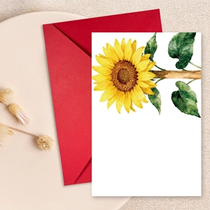 Aquarel Bloem Wenskaart Met Rode Envelop Handgeschreven Boodschap Voor Bruiloft Verjaardag Bedankje Cadeau Briefpapier
