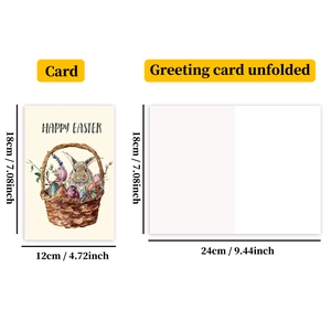 Detalle de dimensiones de tarjeta de Pascua con diseño de acuarela y conejo festivo