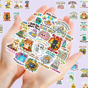 50 funny cartoon animal graffiti stickers with humorous English phrases held in hand