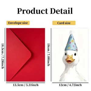 Creative animal birthday card and red envelope set size chart with 18.5x13.5cm dimensions