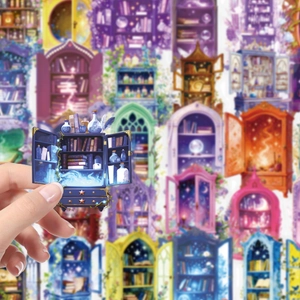 Gros plan d'autocollants cabinet magique avec flacons de potion pour scrapbooking