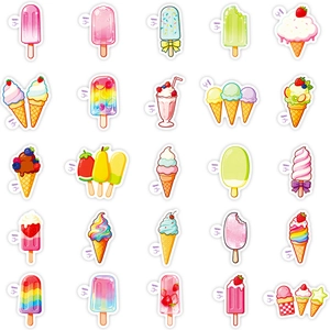 Set of 50 summer ice cream stickers featuring various colorful popsicle and cone designs