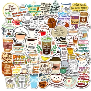 Autocollants en PVC Imperméable Thème Café Dessin Animé pour Ordinateur Portable Bagages Scrapbook Tasse de Café