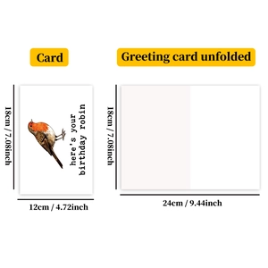 Detailed view of animal birthday card dimensions showing folded and unfolded robin design