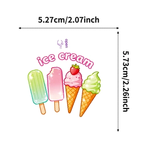 Detailed size specifications for summer ice cream stickers with precise measurements